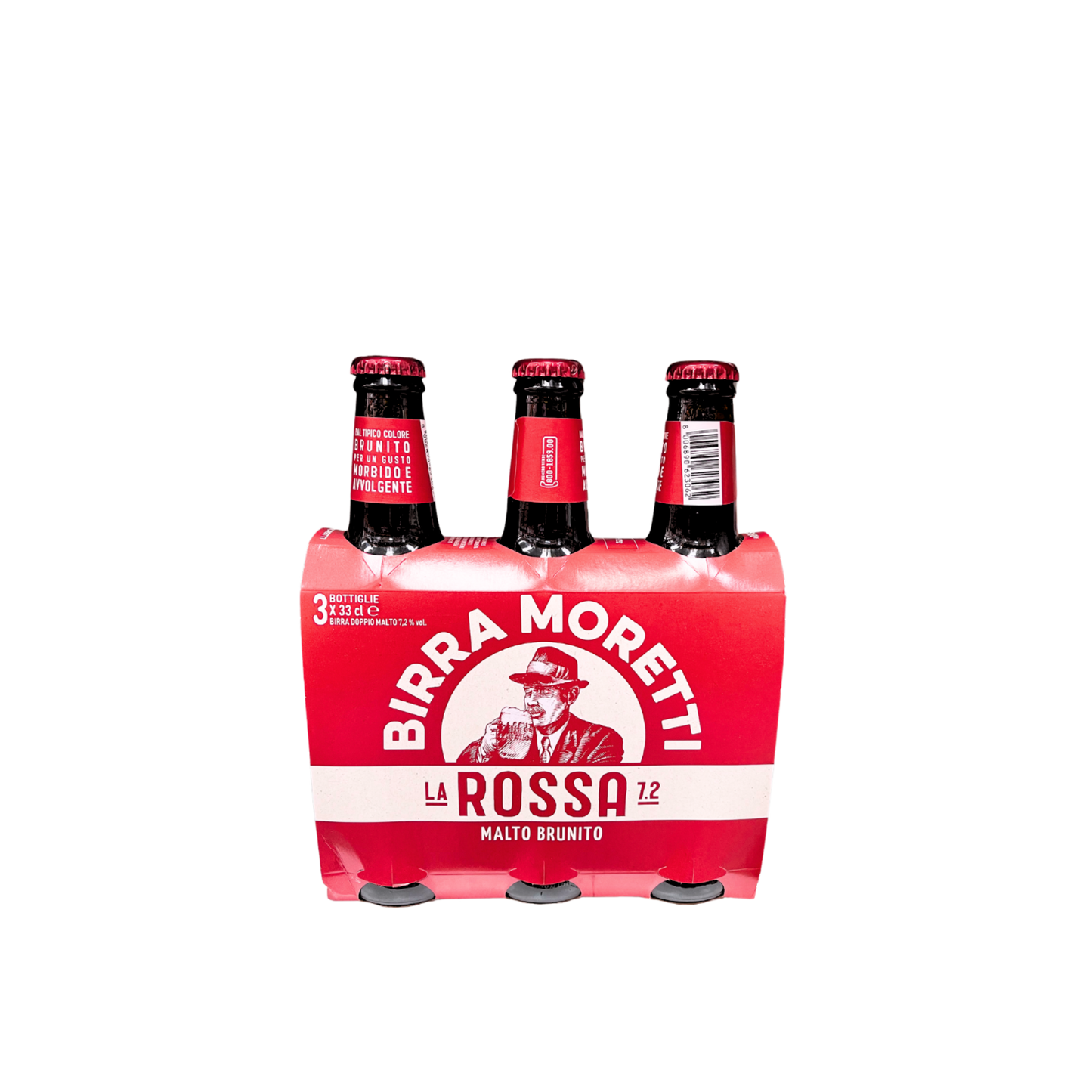 Confezione da 3 bottiglie da 33 cl di Birra Moretti La Rossa Doppio Malto, birra italiana corposa e ambrata in vendita su ESSENZA PISTERZI.
