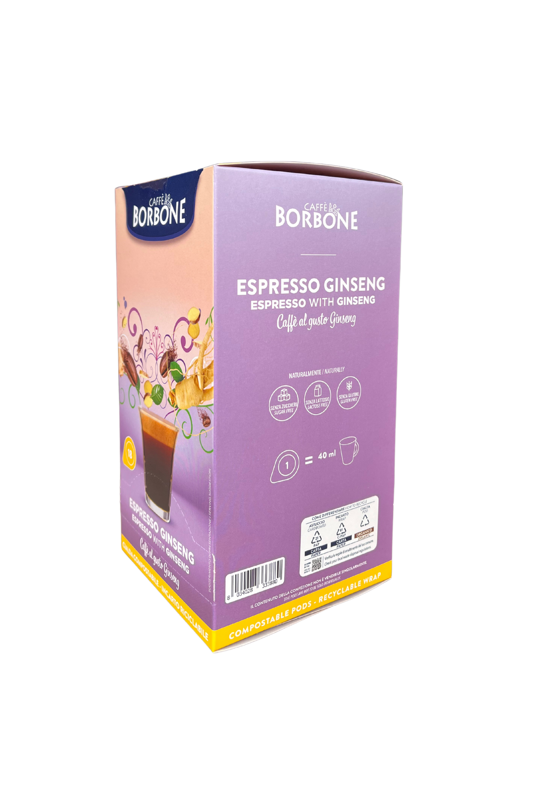 BORBONE Caffè Espresso al gusto Ginseng, 18 Cialde.