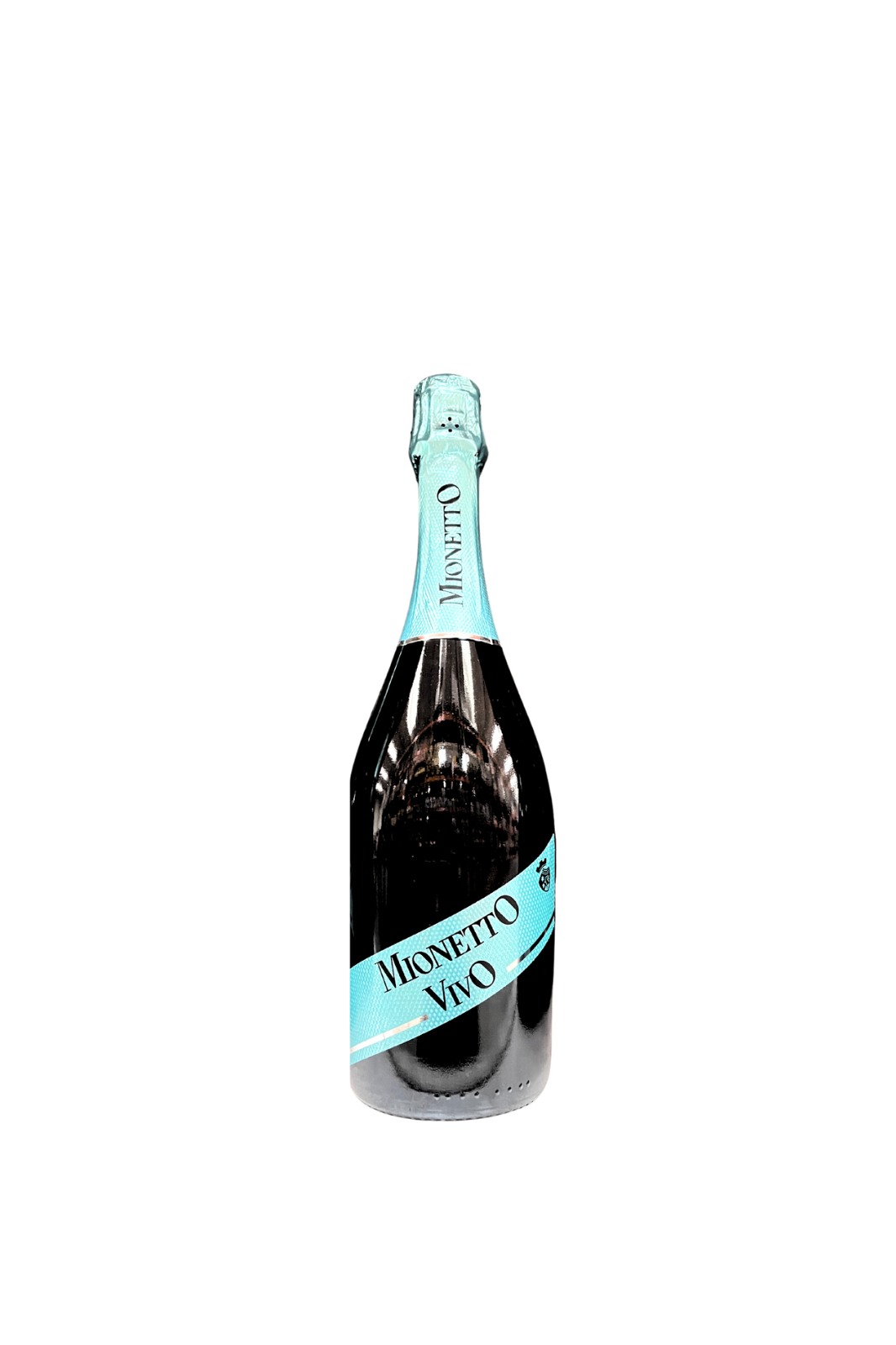 Bottiglia di spumante Mionetto VIVO Extra Dry 750ml su sfondo neutro, vino italiano frizzante per aperitivi ed eventi