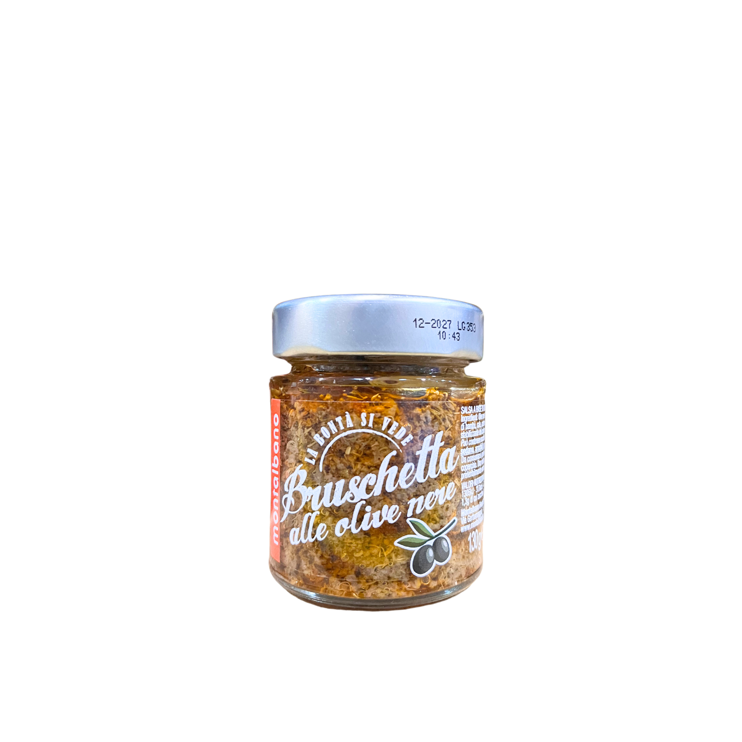 MONTALBANO Bruschetta alle Olive Nere – Crema Spalmabile per Antipasti, 130 gr.
