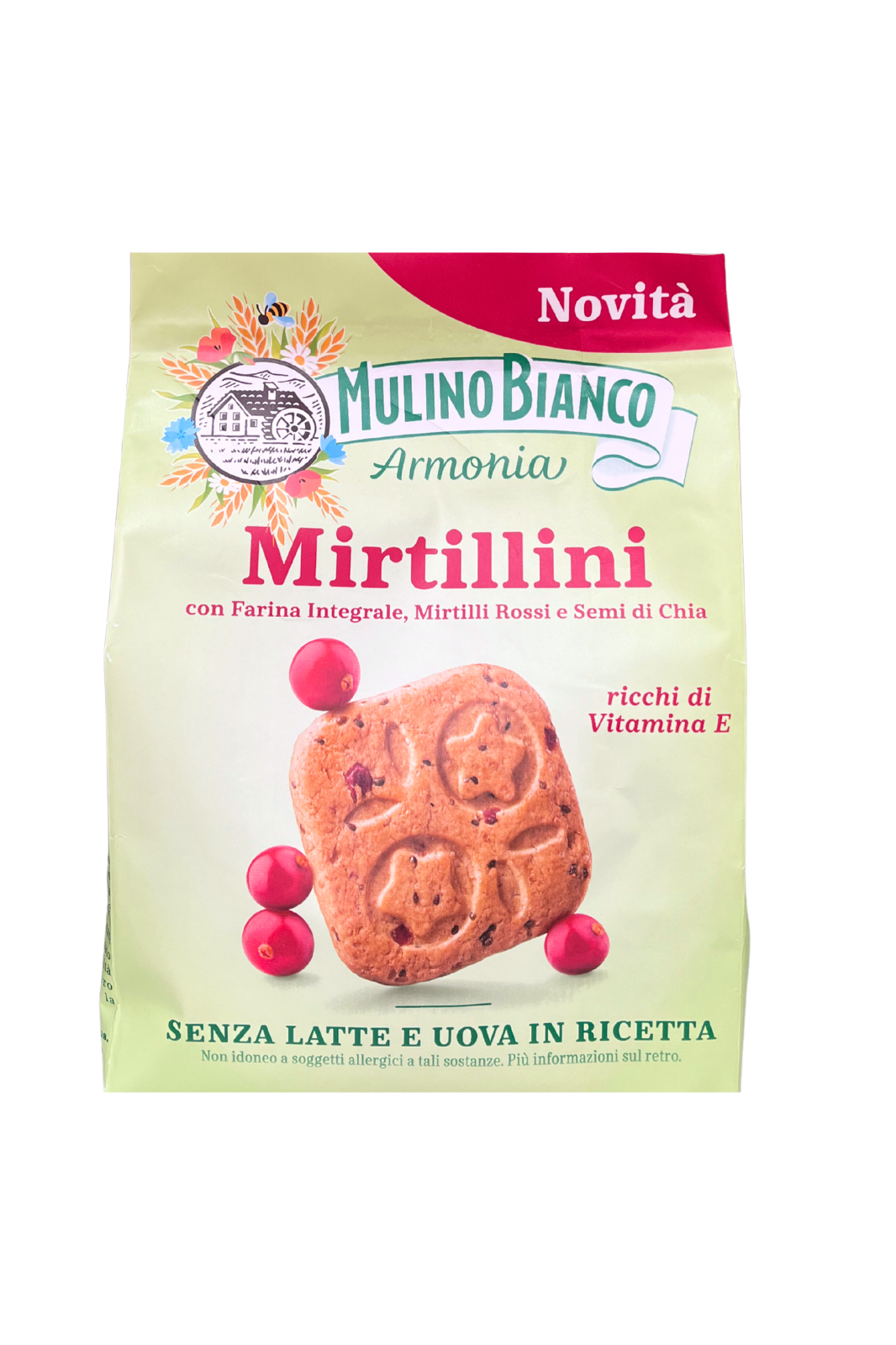 MULINO BIANCO Mirtillini, Biscotti con Farina Integrale e Mirtilli Rossi. 270gr