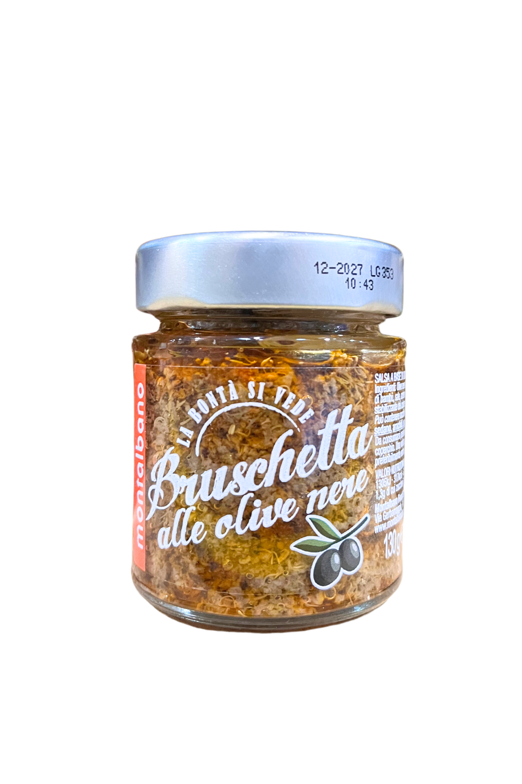 MONTALBANO Bruschetta alle Olive Nere – Crema Spalmabile per Antipasti, 130 gr.