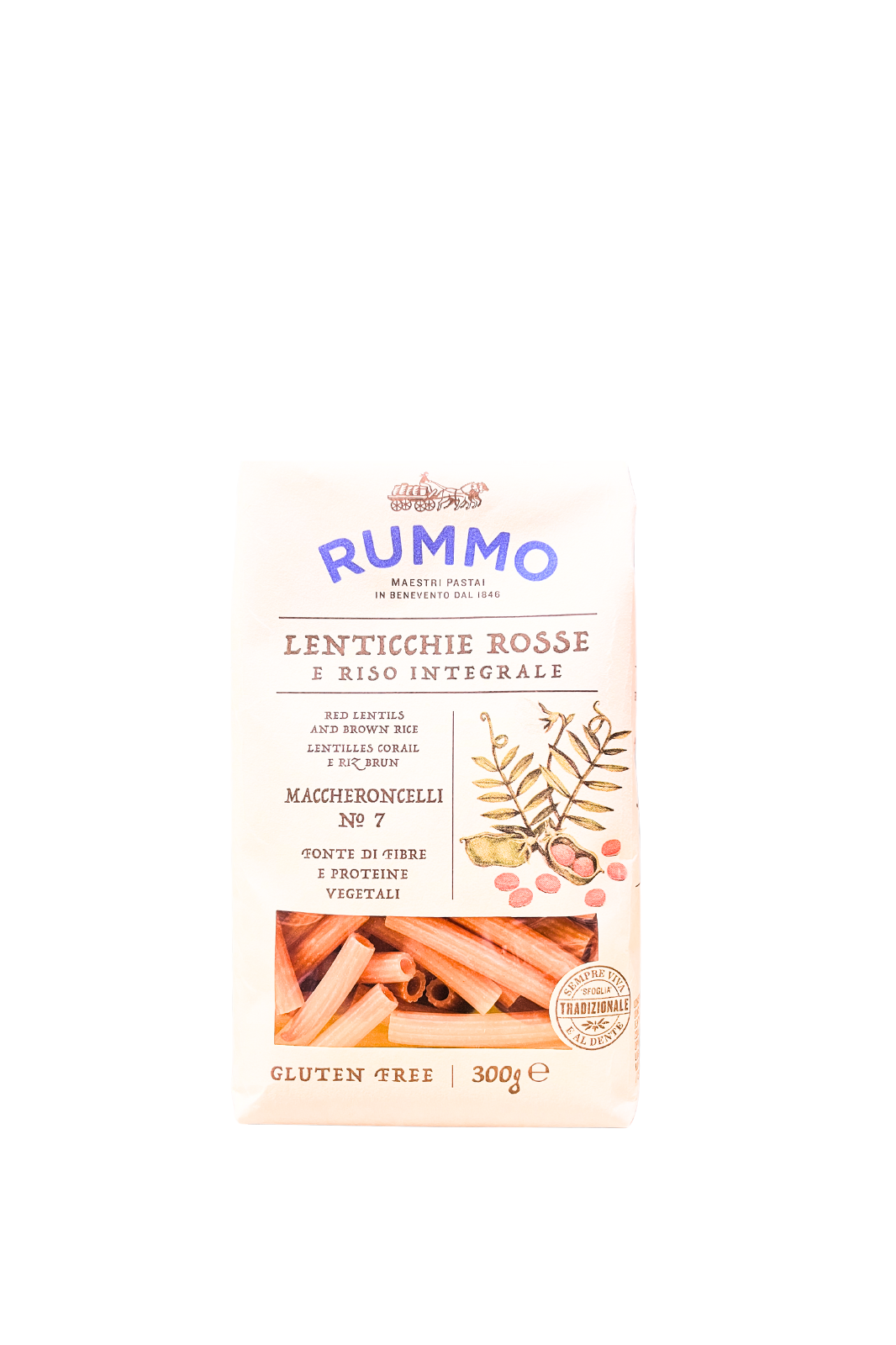 RUMMO Maccheroncelli di Lenticchie Rosse e Riso Integrale, 300gr.
