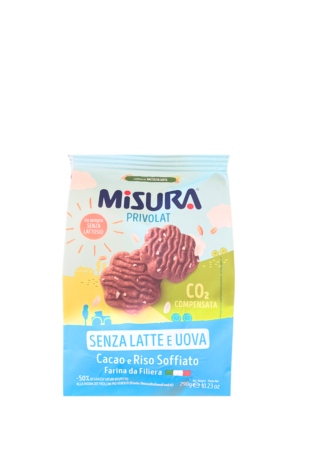 Misura Biscotti con Cacao e Riso Soffiato, senza latte e uova. 290g