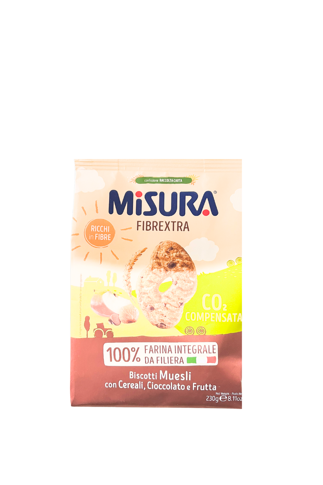 Misura Biscotti Integrali Muesli con cereali, cioccolato e frutta. 230g