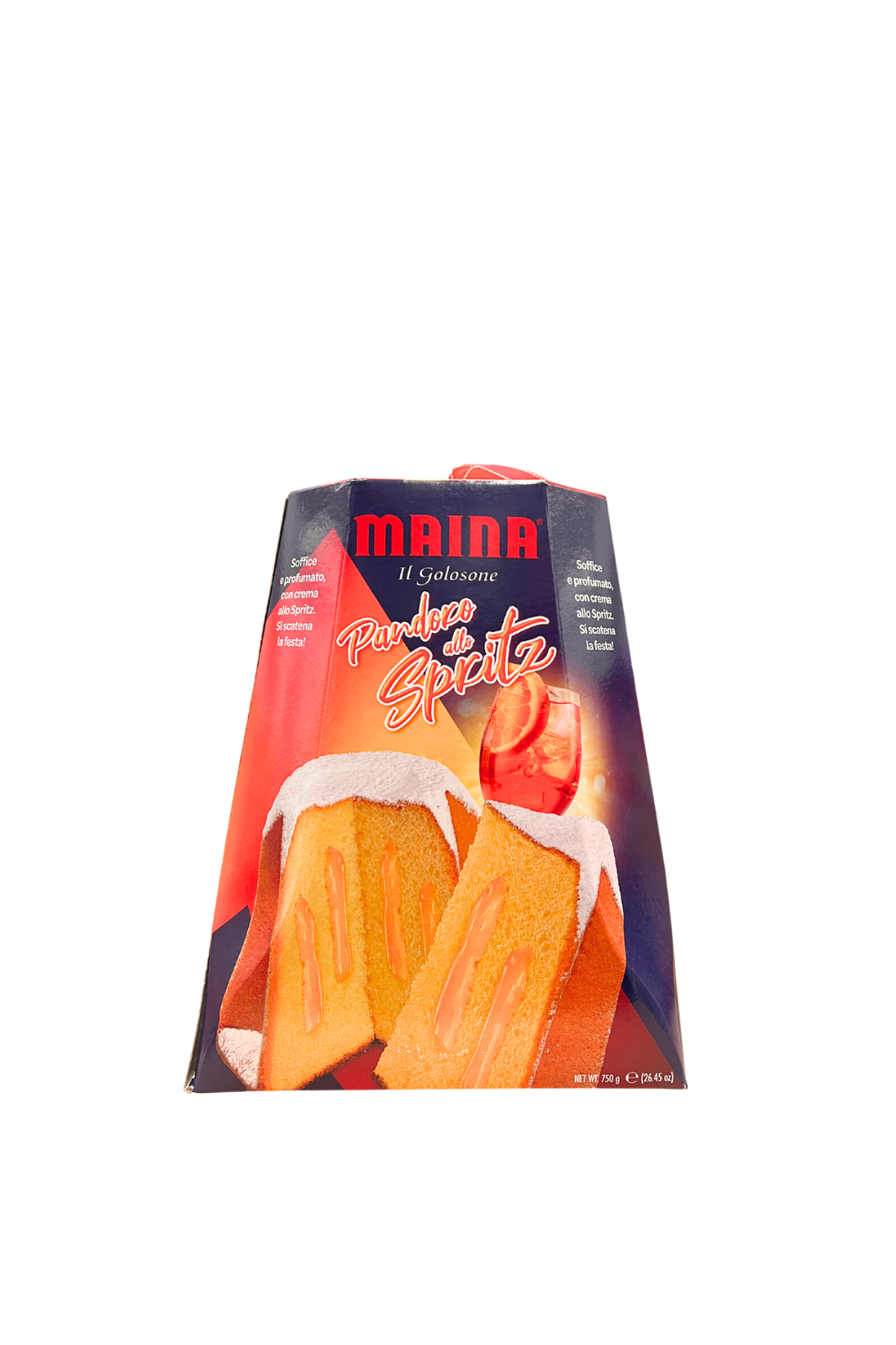 MAINA Pandoro con Crema allo Spritz 750gr, dolce soffice e gustoso, farcito con crema al gusto Spritz