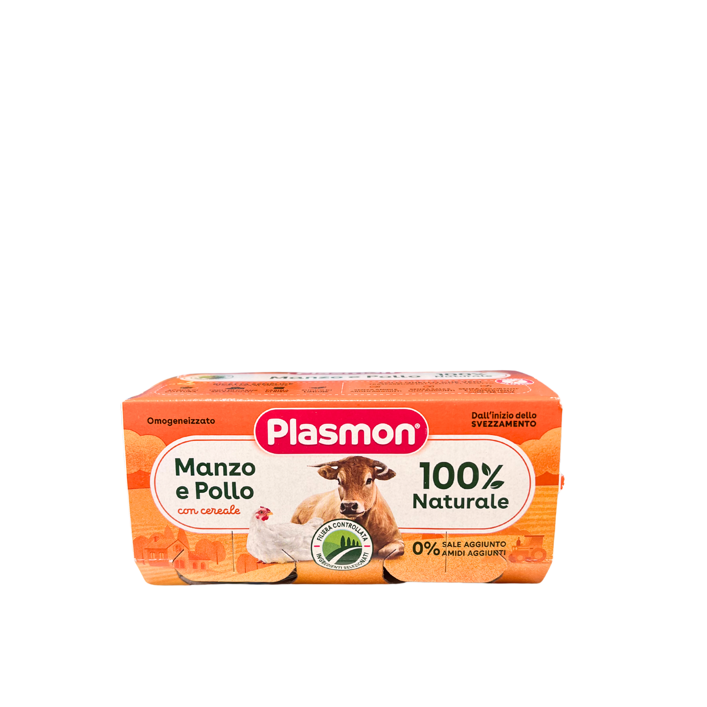 PLASMON Omogenizzato Pollo e Manzo con cereale, (2x80gr).