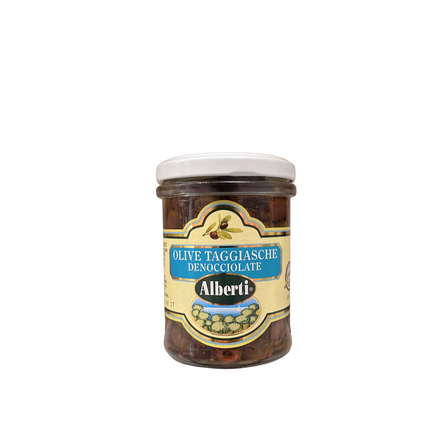ALBERTI Olive Taggiasche Denocciolate 170g – Vasetto frontale Essenza Pisterzi