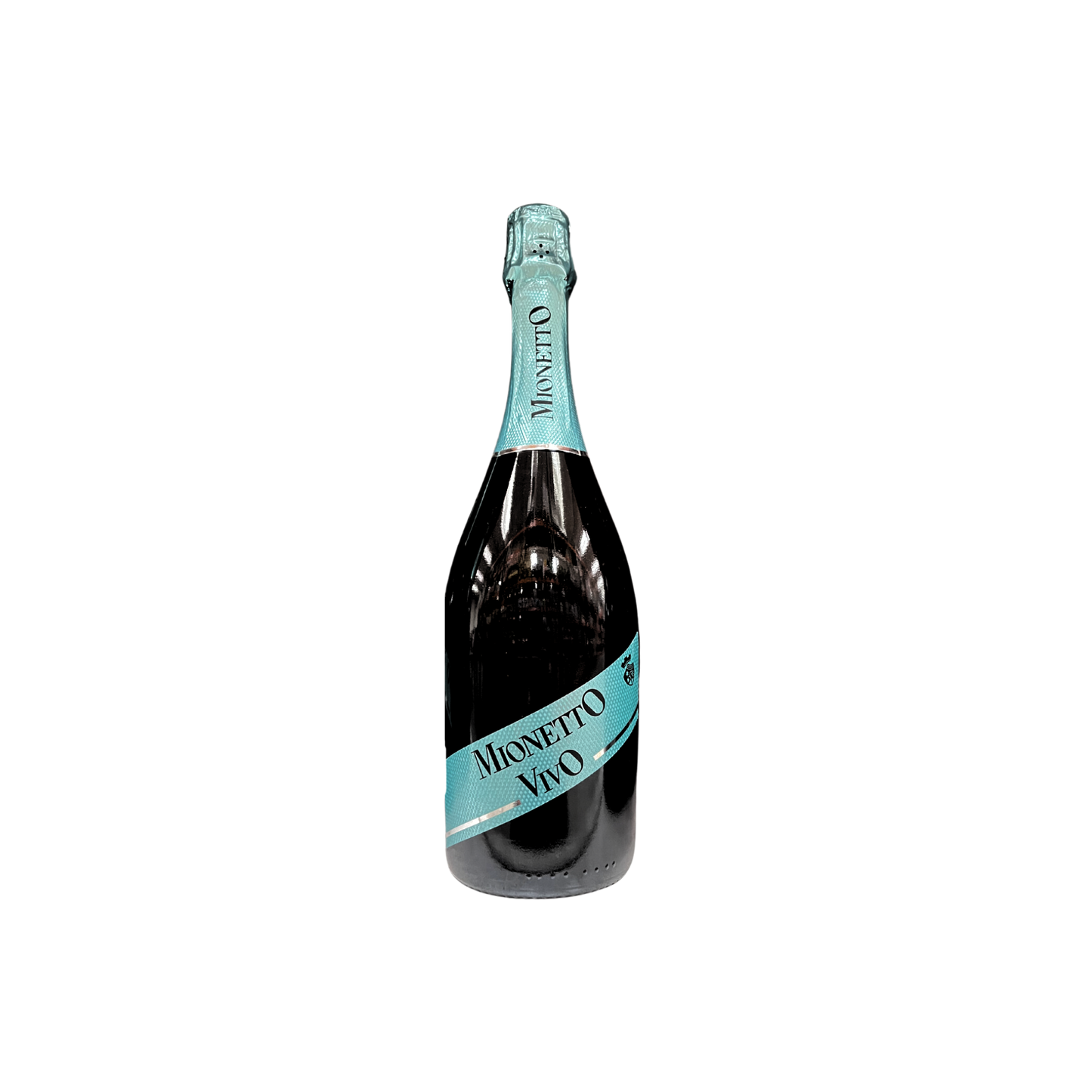 Bottiglia di spumante Mionetto VIVO Extra Dry 750ml su sfondo neutro, vino italiano frizzante per aperitivi ed eventi