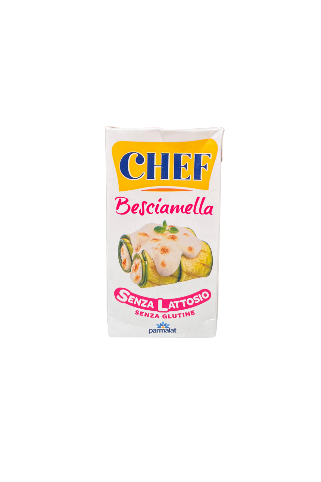 Confezione di Besciamella Chef Parmalat 500ml senza lattosio e senza glutine, perfetta per piatti leggeri e gustosi.