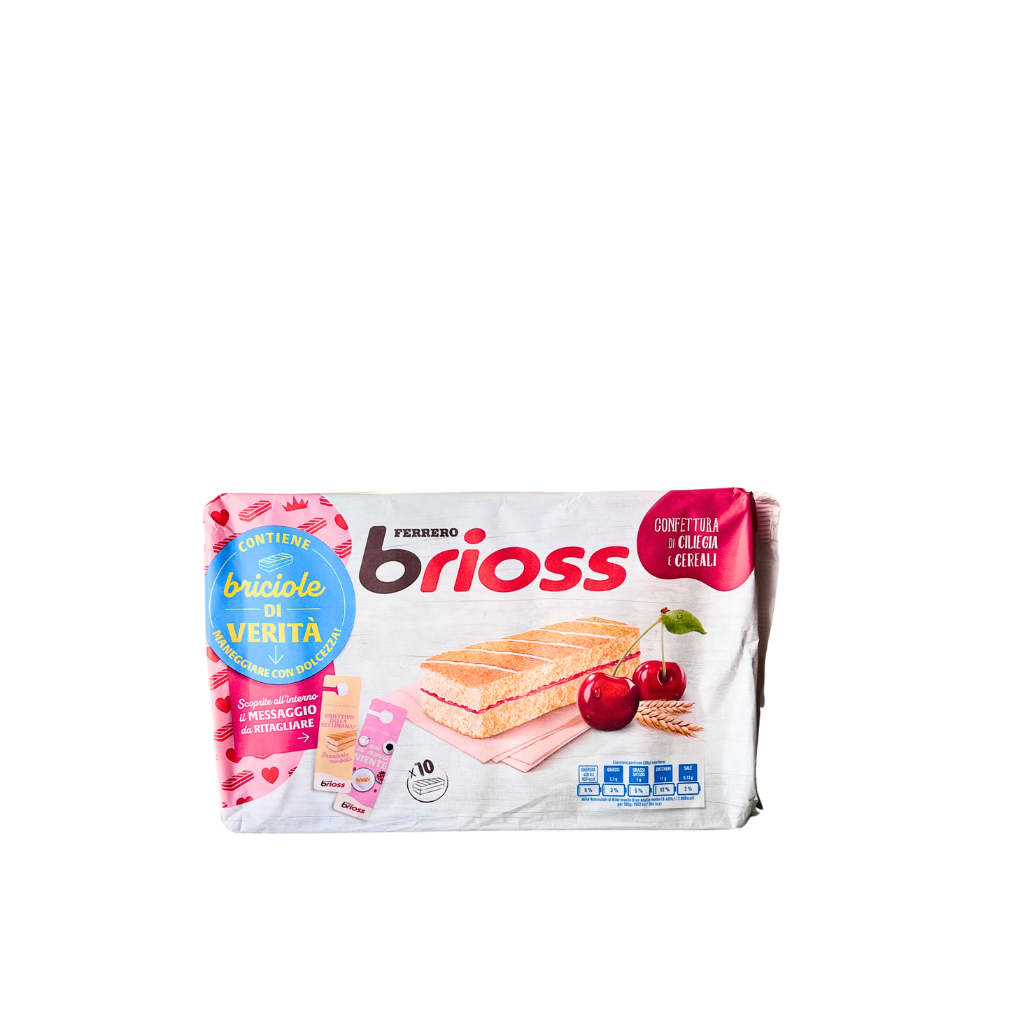 KINDER Brioss Ciliegia e Cereali 280g – merendine soffici con farcitura alla ciliegia, confezione da 10 pezzi – Essenza Pisterzi