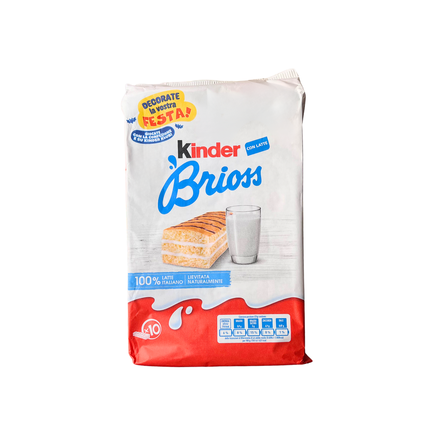 KINDER Brioss con Latte 100% Italiano – 10 merendine soffici, confezione su sfondo neutro – Essenza Pisterzi