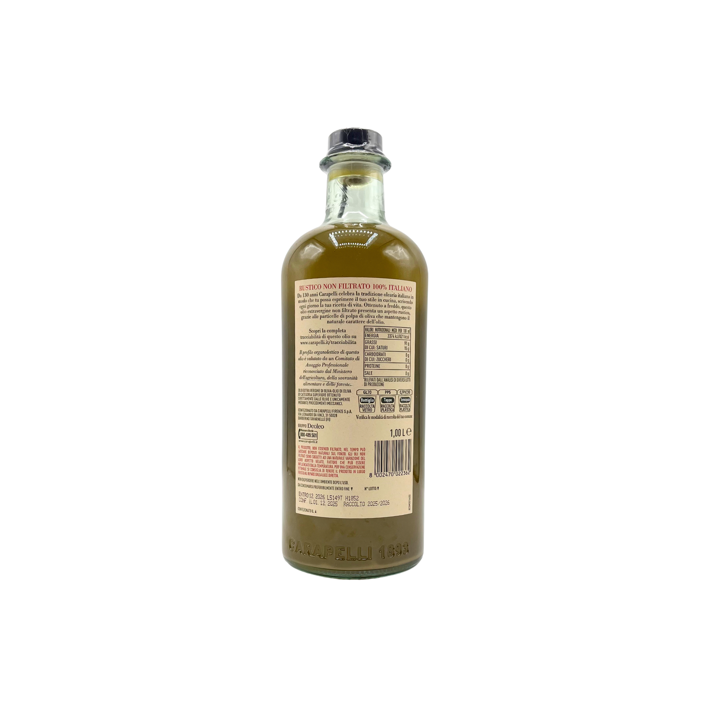 Olio Extra Vergine di Oliva Rustico Non Filtrato Carapelli 1L italiano