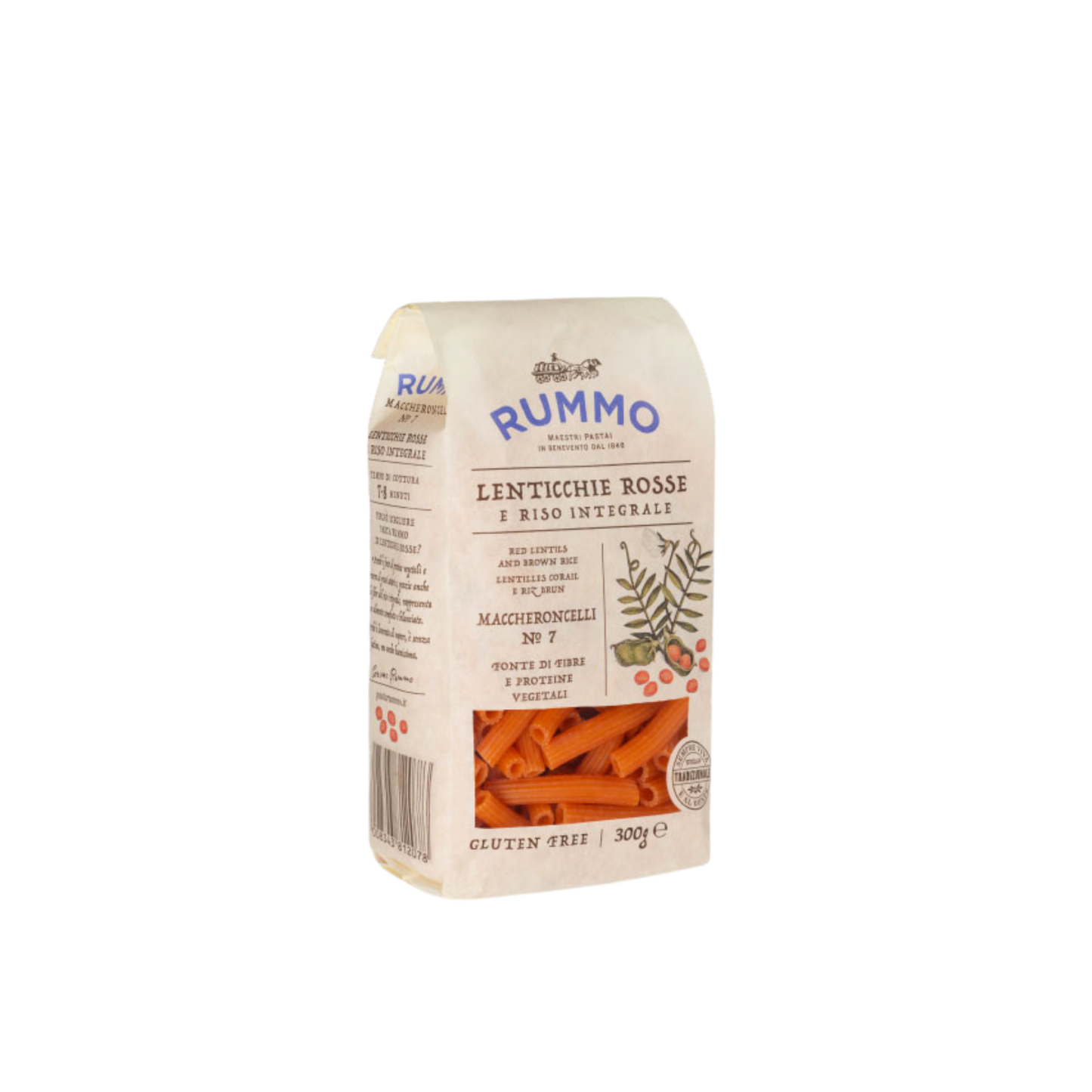 Confezione da 300g di Maccheroncelli Rummo di Lenticchie Rosse e Riso Integrale – pasta senza glutine
