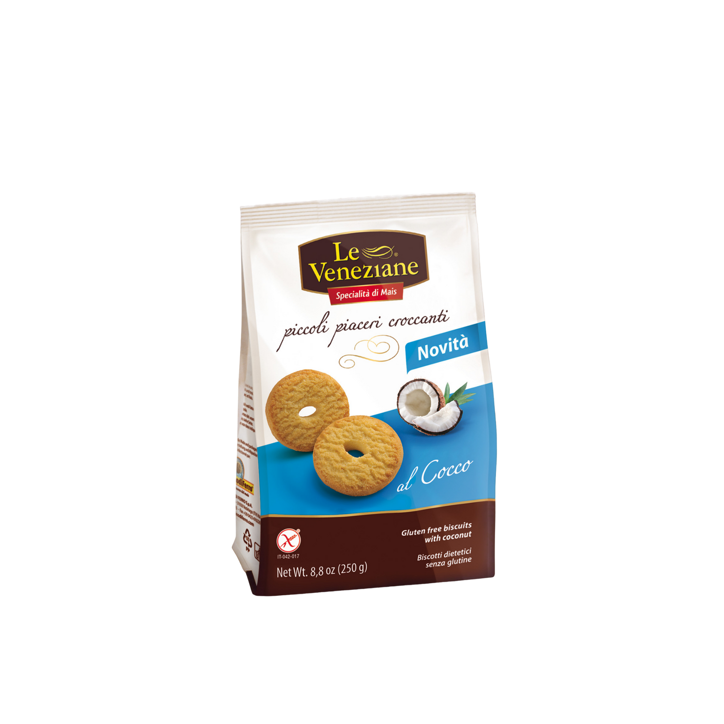 Biscotti Croccanti al Cocco senza glutine Le Veneziane 250g - Dolce italiano gluten free - Essenza Pisterzi