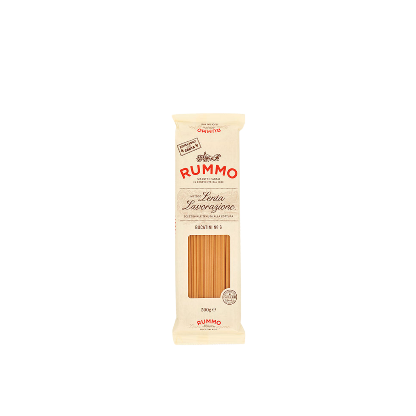 Confezione da 500g di Bucatini Rummo – pasta tradizionale per Amatriciana, trafilata al bronzo
