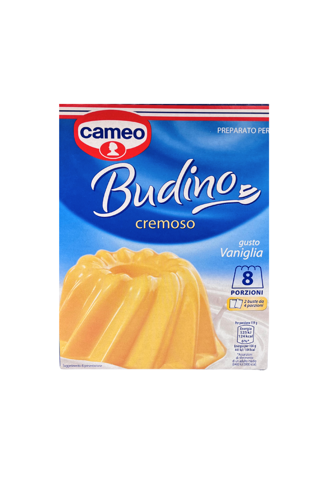 Preparato per Budino Cremoso al gusto Vaniglia Cameo, confezione da 130g per 8 porzioni.