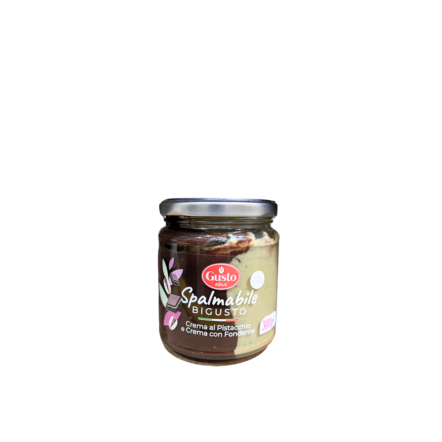 GUSTO ETNA Crema Spalmabile Bigusto Pistacchio e Crema Fondente Senza Glutine 300g - Vasetto di crema bigusto golosa e senza glutine