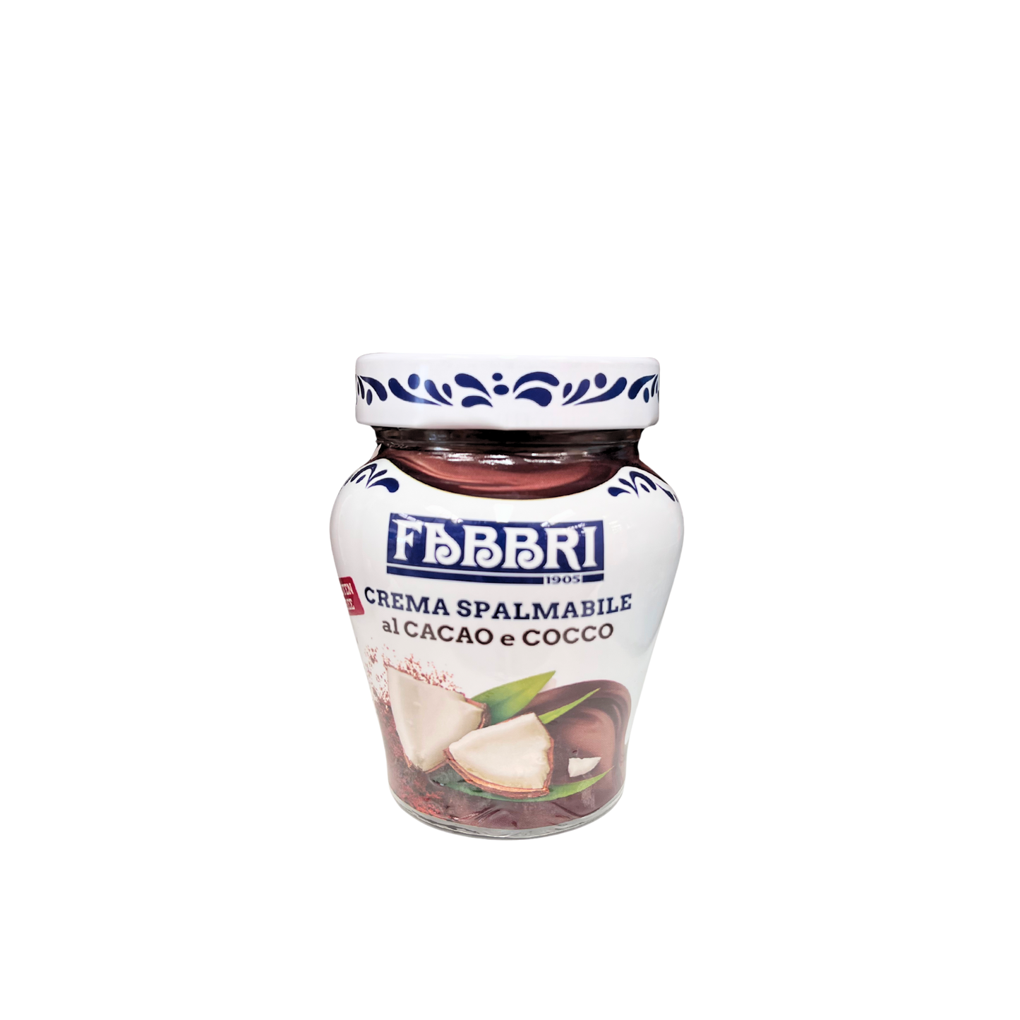 Vasetto di crema Fabbri spalmabile al cacao e cocco da 200g – disponibile su Essenza Pisterzi