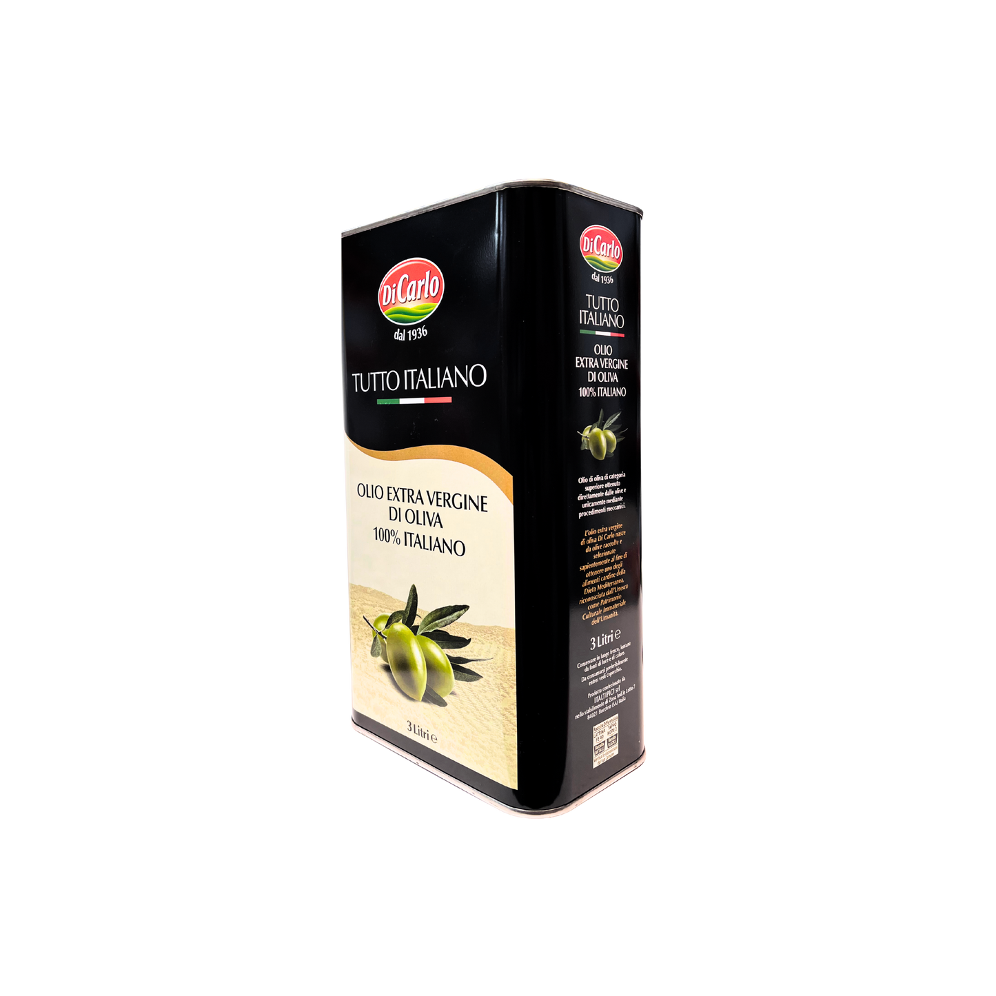 Bottiglia da 3 litri di Olio Extra Vergine di Oliva Di Carlo 100% Italiano – disponibile su Essenza Pisterzi