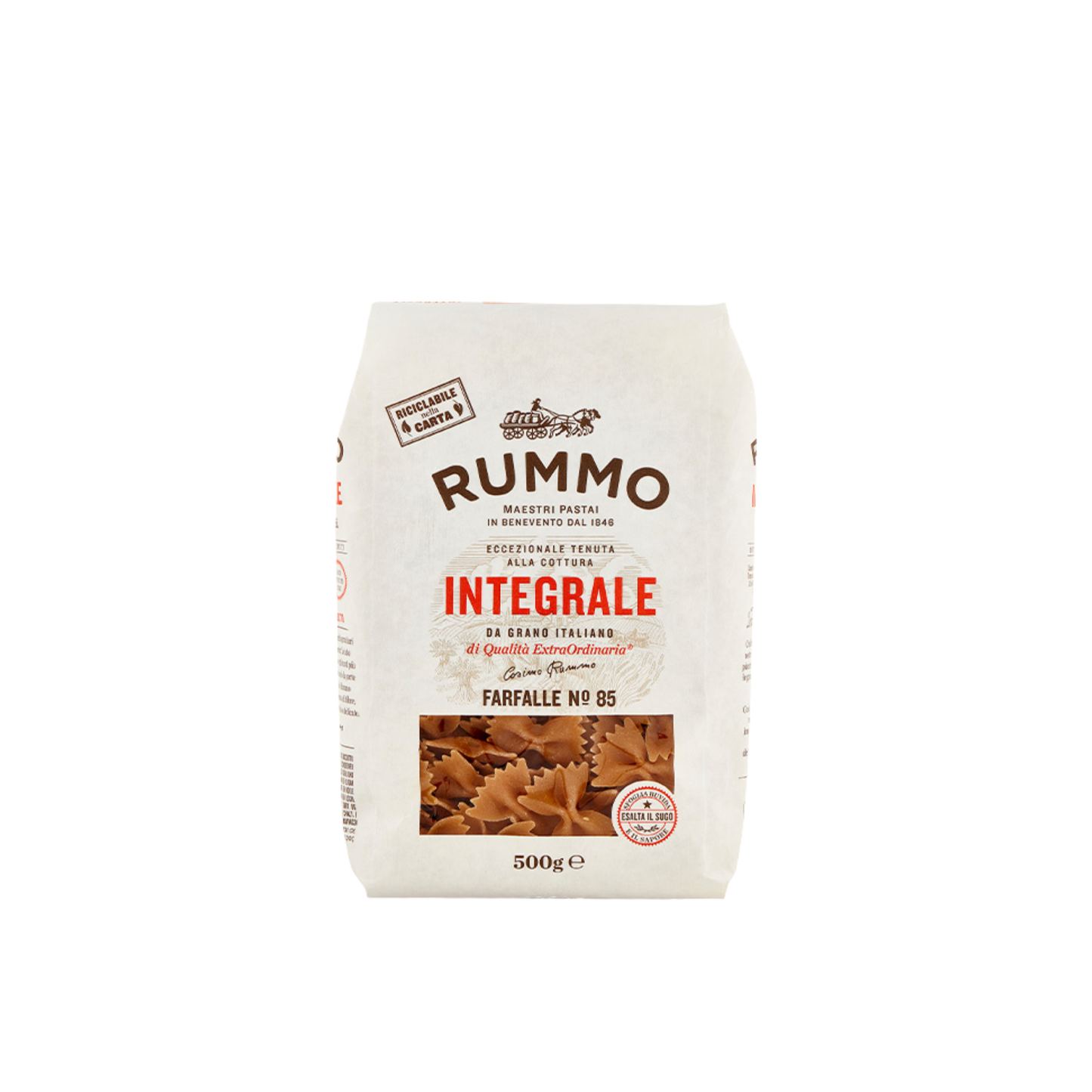 Confezione da 500g di Farfalle Integrali Rummo – pasta integrale trafilata al bronzo