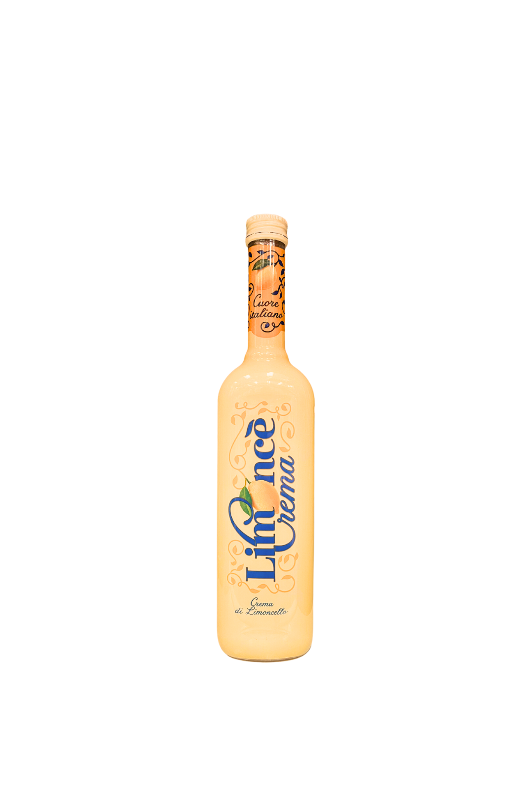 Bottiglia di STOCK Limoncè Crema di Limoncello da 500ml, liquore cremoso al limone con etichetta gialla su sfondo bianco