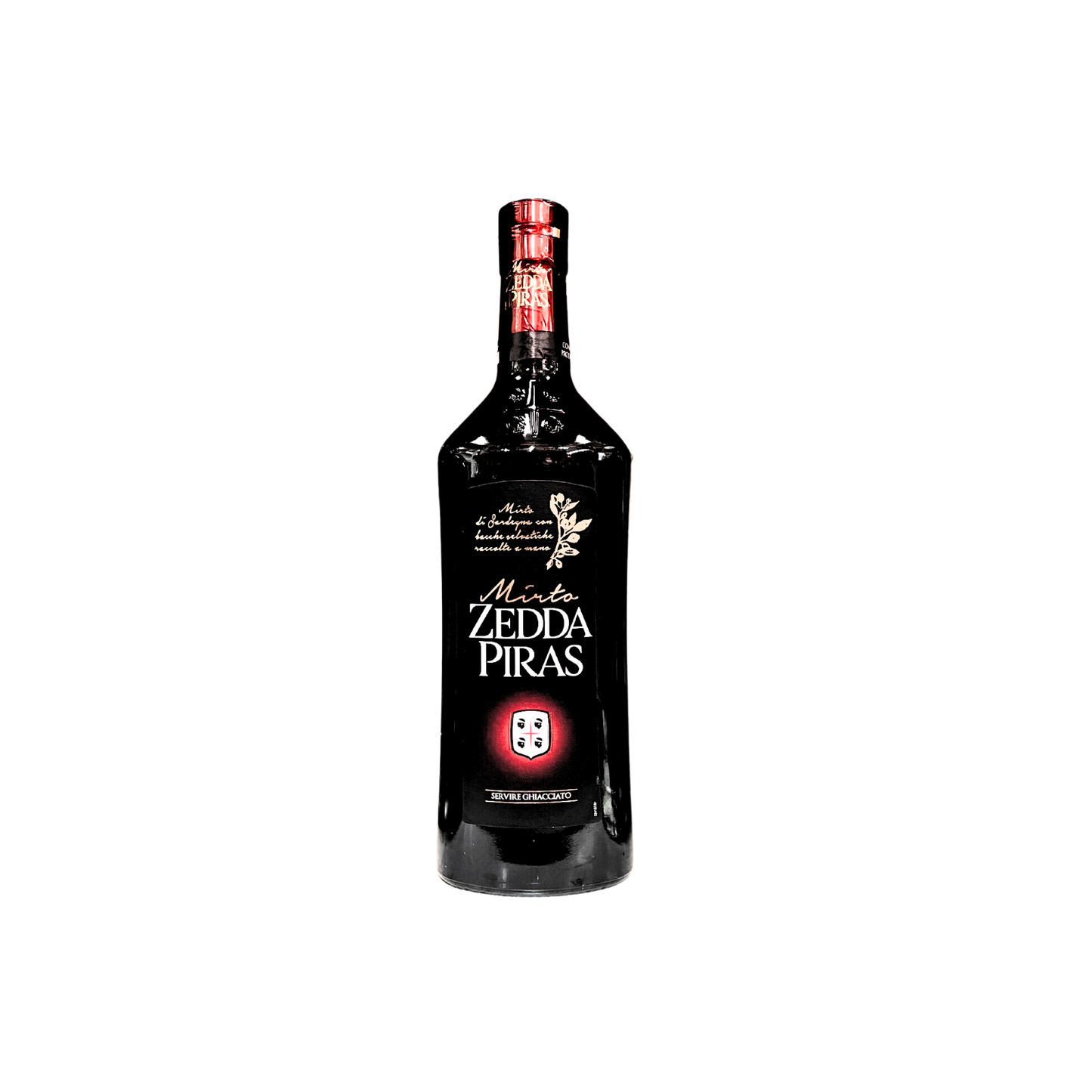 Bottiglia da 70 cl di Zedda Piras Liquore di Mirto Rosso, liquore tradizionale sardo in vendita su ESSENZA PISTERZI.