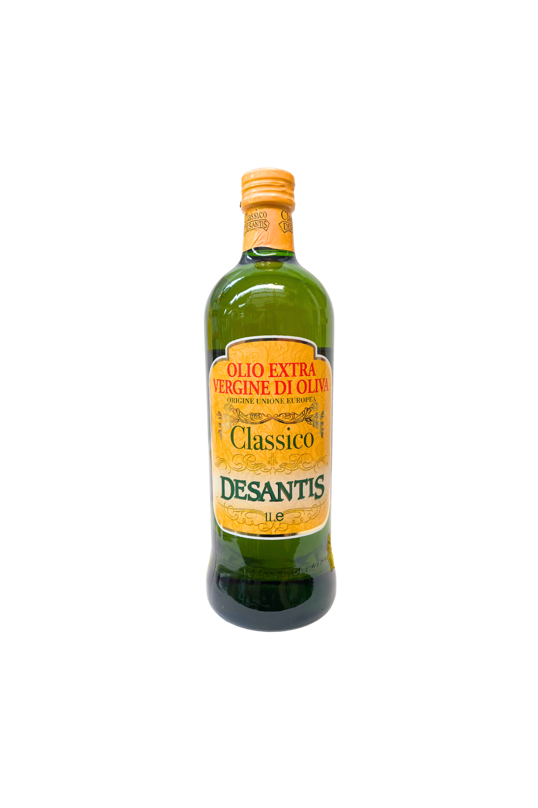Bottiglia da 1 litro di Olio Extra Vergine di Oliva DESANTIS Classico – gusto equilibrato, ideale per cucinare e condire.