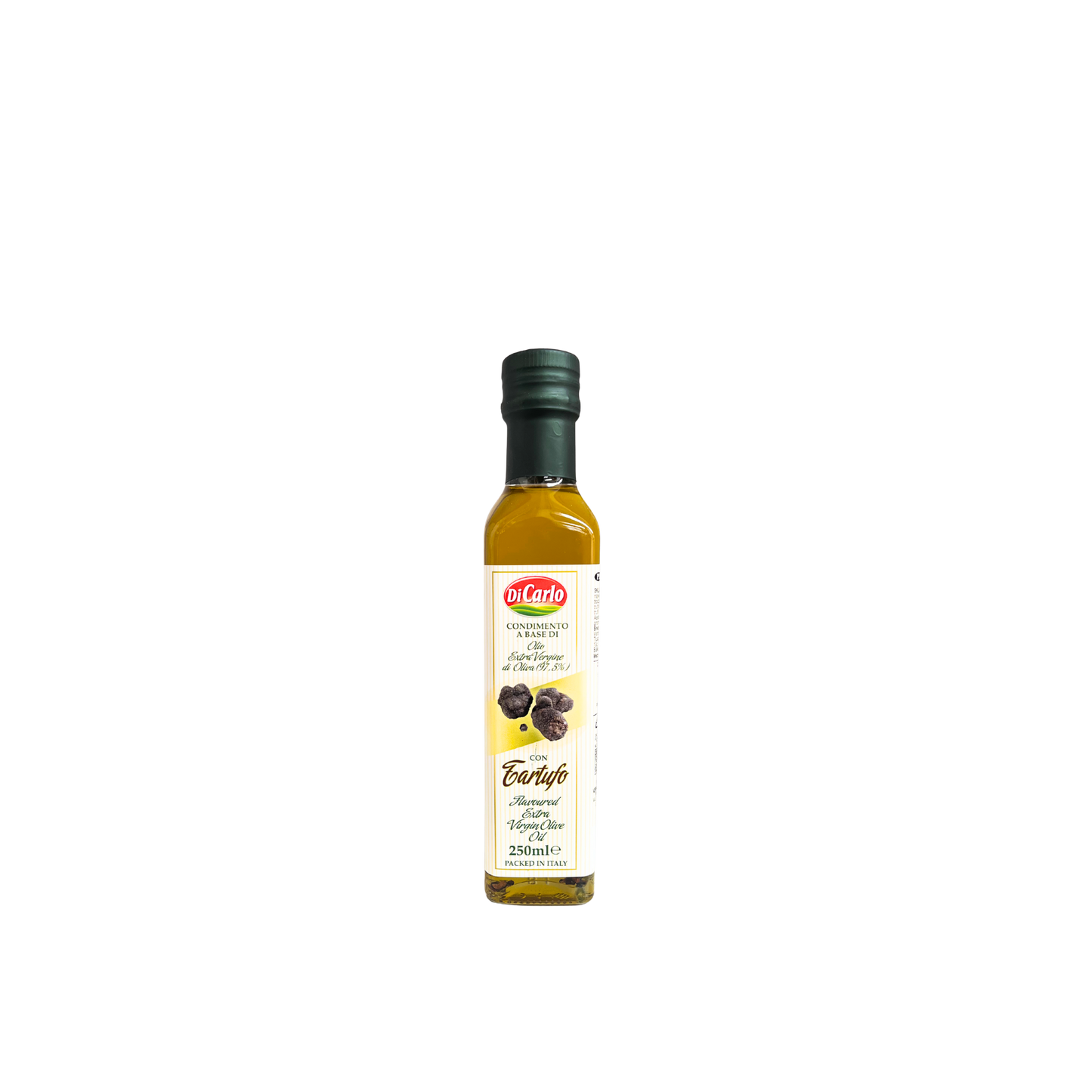 Bottiglia da 250ml di olio EVO al tartufo Di Carlo – disponibile su Essenza Pisterzi