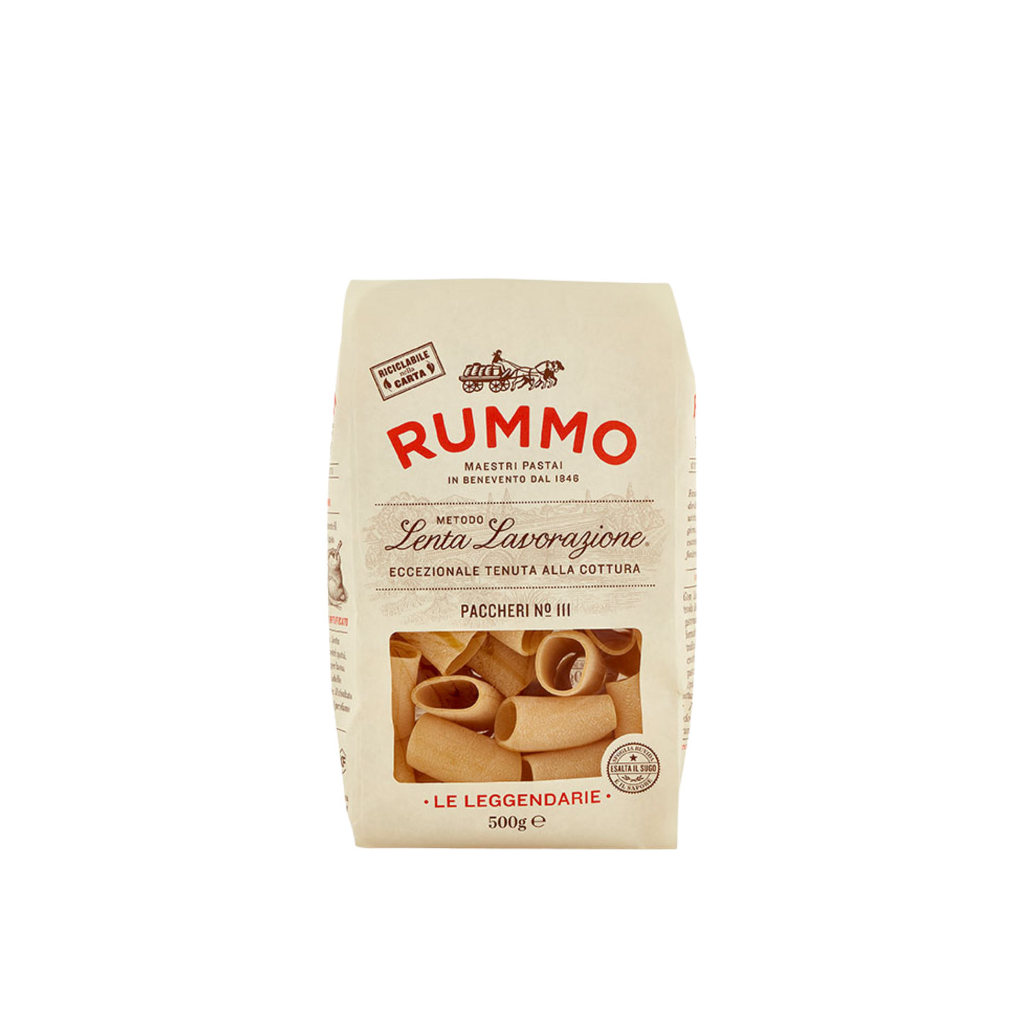 Confezione da 500 g di Paccheri Lisci Rummo – pasta corta liscia trafilata al bronzo