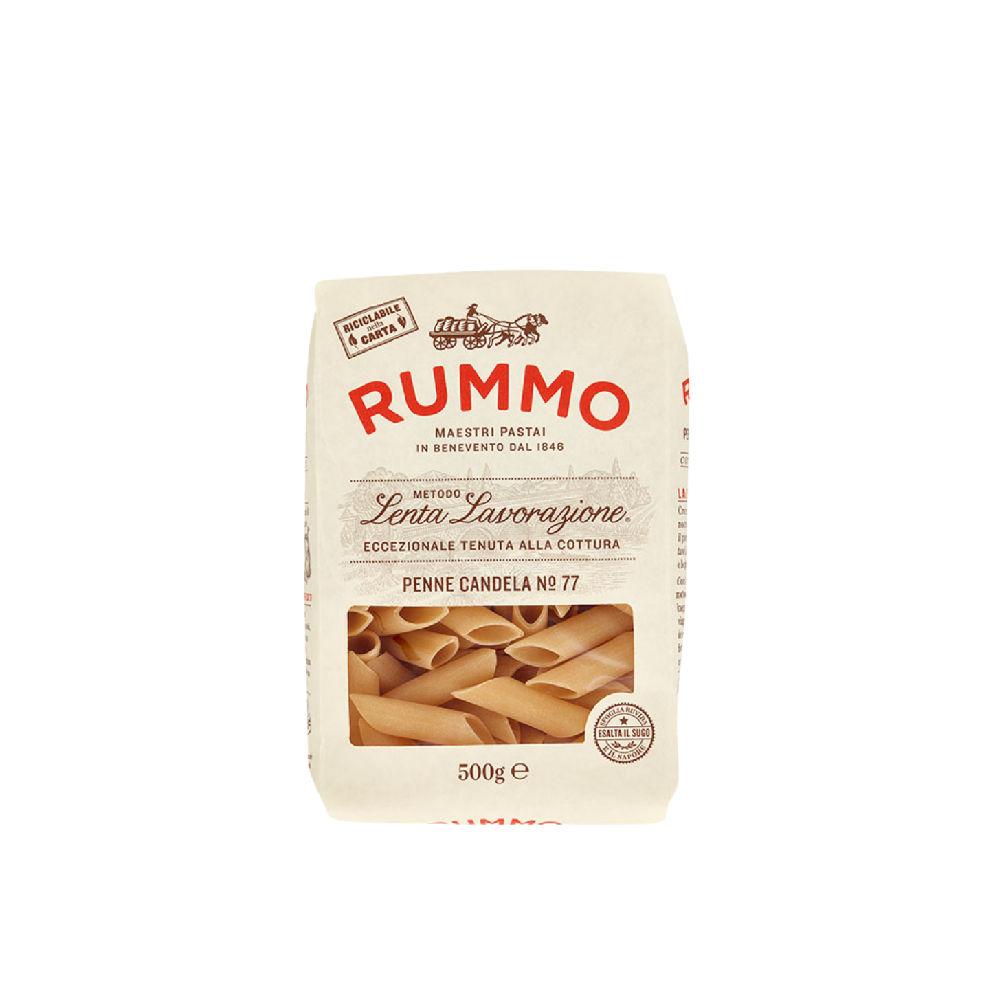 Confezione da 500g di Penne Candela Rummo – pasta corta trafilata al bronzo