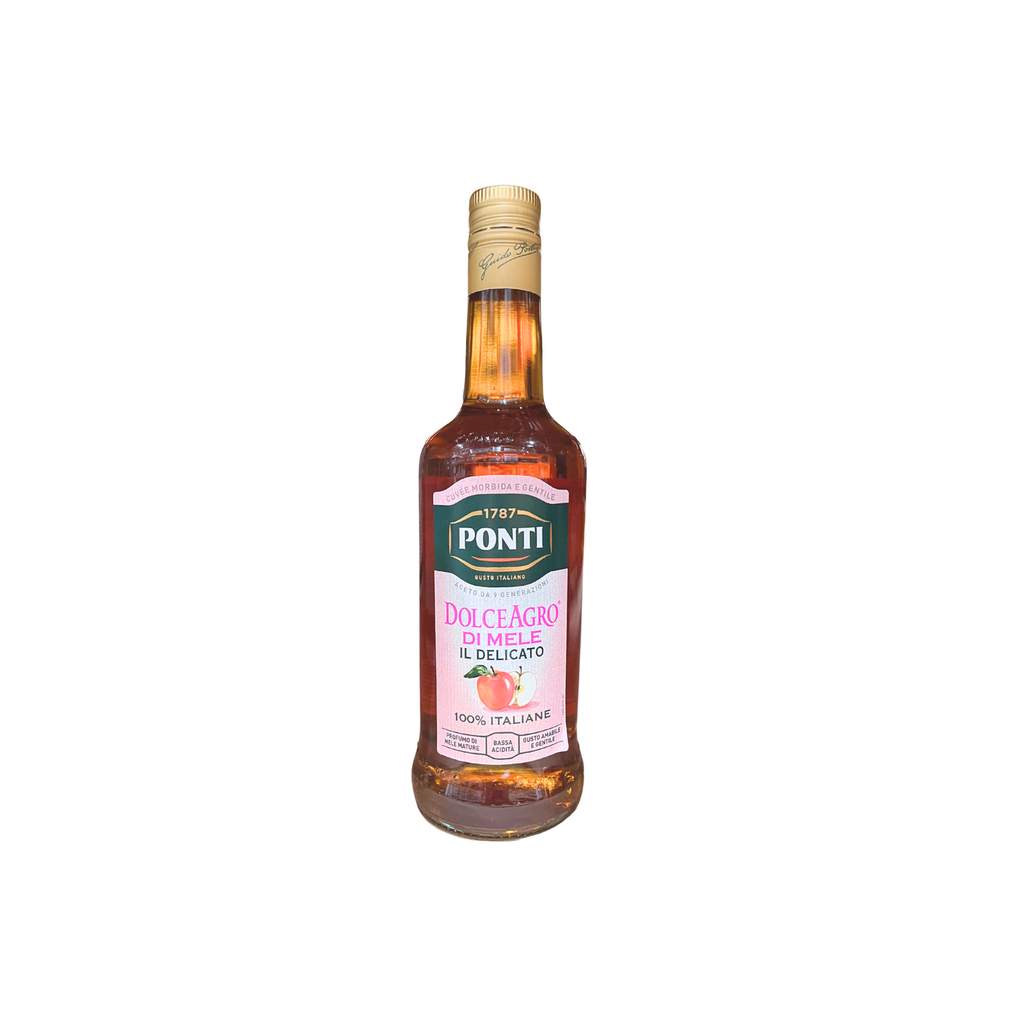 PONTI Aceto DolceAgro di Mele 500ml - Bottiglia di aceto di mele delicato e aromatico