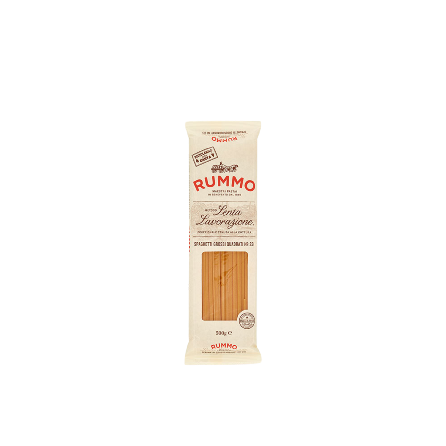 Confezione da 500g di Spaghetti Grossi Quadrati Rummo – pasta lunga quadrata trafilata al bronzo