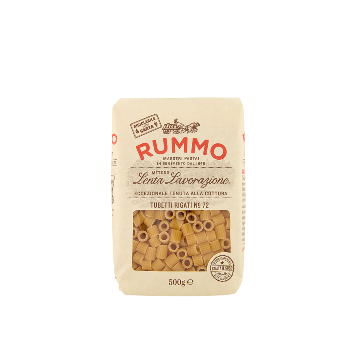 Confezione da 500g di Tubetti Rigati Rummo – pasta corta rigata ideale per pasta e patate