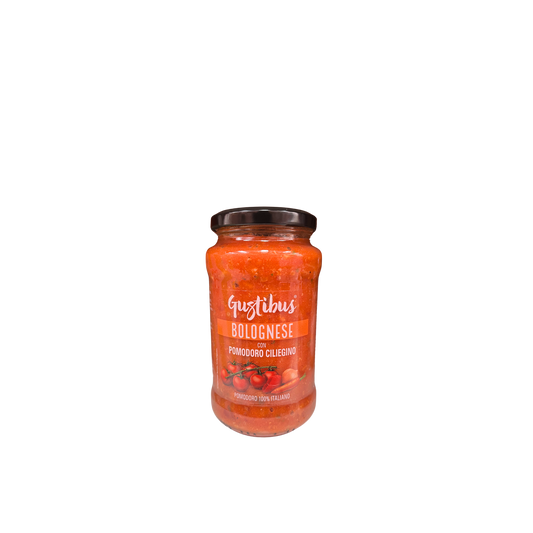 Barattolo da 400g di sugo alla Bolognese Gustibus con pomodoro ciliegino – Essenza Pisterzi
