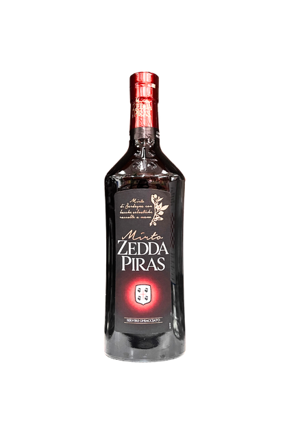 Bottiglia da 70 cl di Zedda Piras Liquore di Mirto Rosso, liquore tradizionale sardo in vendita su ESSENZA PISTERZI.