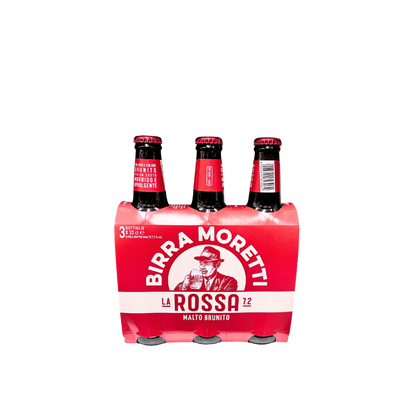 Confezione da 3 bottiglie da 33 cl di Birra Moretti La Rossa Doppio Malto, birra italiana corposa e ambrata in vendita su ESSENZA PISTERZI.