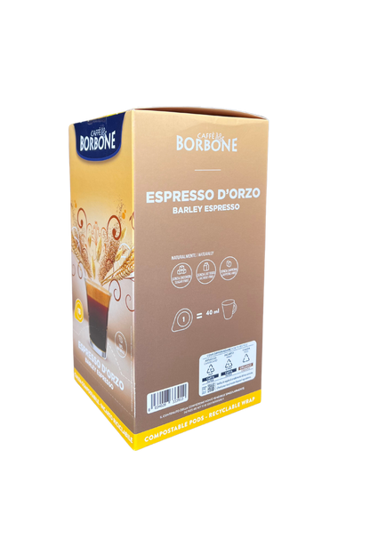 Confezione da 18 cialde BORBONE Espresso d’Orzo, compatibili , bevanda senza caffeina dal gusto tostato.