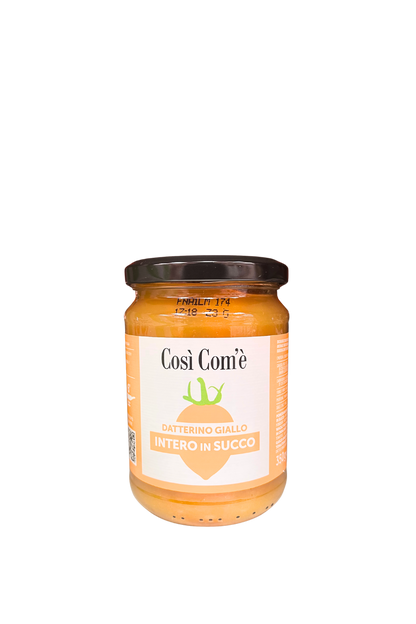 Datterino giallo intero in succo 350 g – Pomodorini dolci e succosi Essenza Pisterzi
