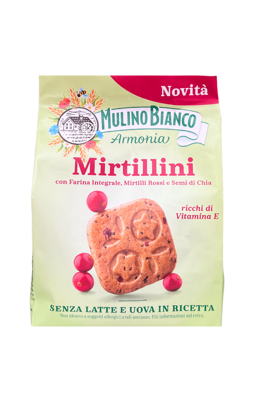 MULINO BIANCO Mirtillini, Biscotti con Farina Integrale e Mirtilli Rossi. 270gr