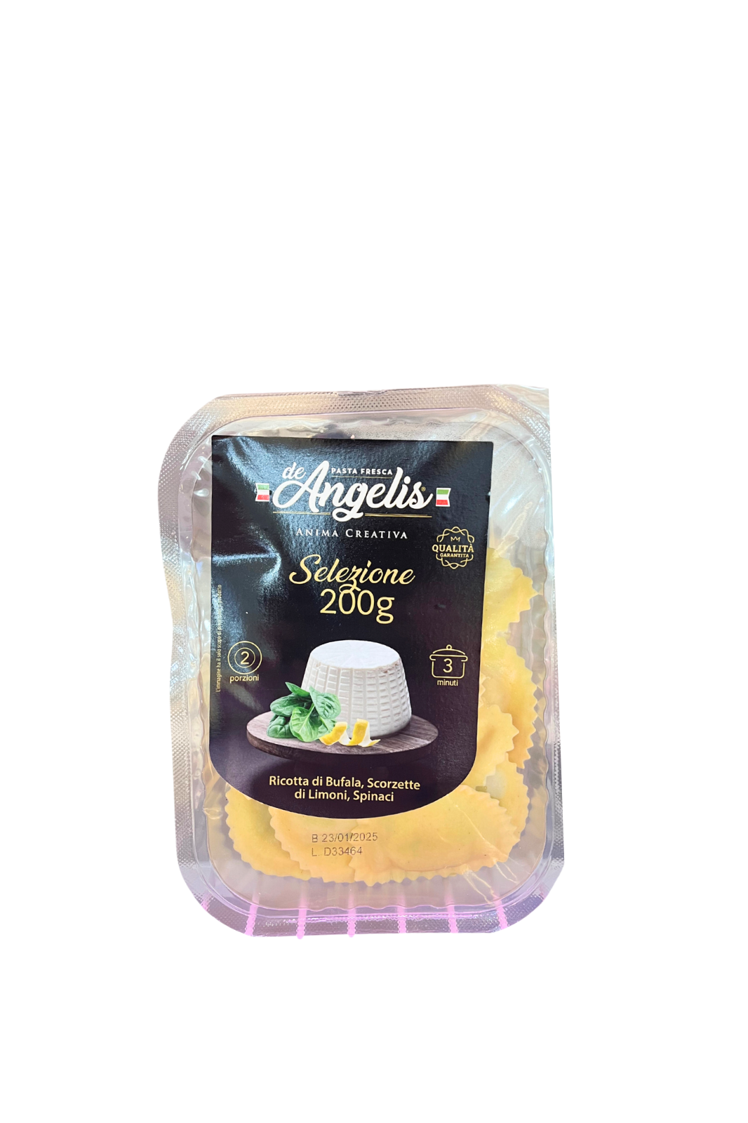 De Angelis Frische Pasta Ravioli mit Büffelricotta, Zitronenschale und Spinat, 200g