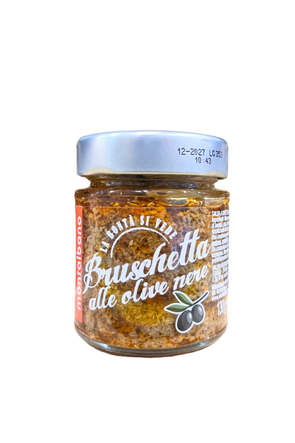 MONTALBANO Bruschetta alle Olive Nere – Crema Spalmabile per Antipasti, 130 gr.