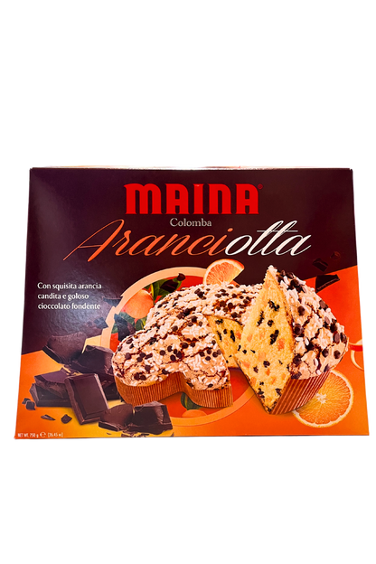 colomba MAINA Aranciotta 750gr, dolce pasquale con arancia candita e cioccolato fondente, soffice e ricca di sapori intensi, ideale per una Pasqua gourmet