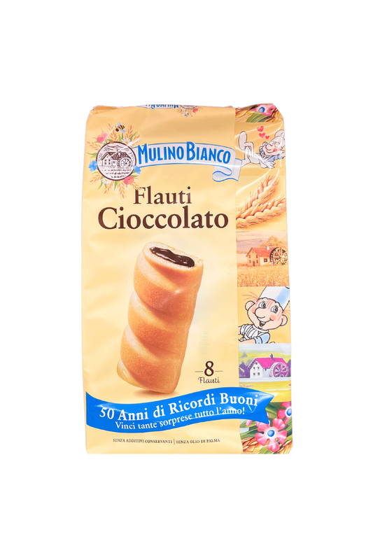Confezione da 8 Flauti al Cioccolato MULINO BIANCO, merendine soffici con ripieno al cioccolato 