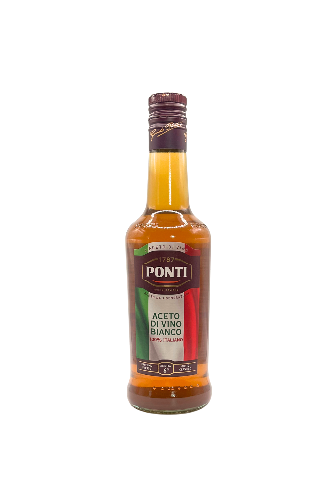 Bottiglia da 500 ml di Ponti Aceto di Vino Bianco 100% Italiano, condimento versatile in vendita su ESSENZA PISTERZI.