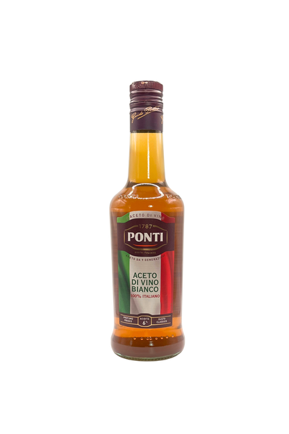 Bottiglia da 500 ml di Ponti Aceto di Vino Bianco 100% Italiano, condimento versatile in vendita su ESSENZA PISTERZI.