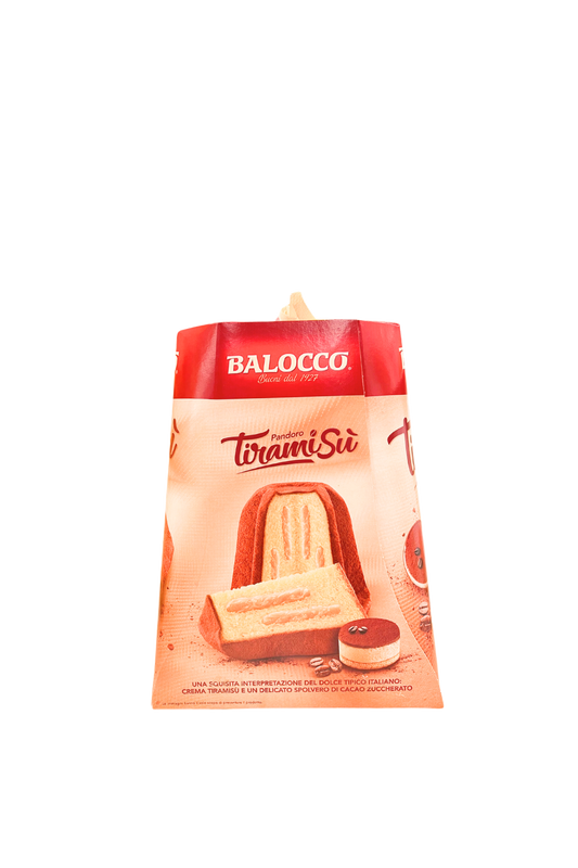 Balocco Pandoro al Tiramisù, con crema al Tiramisù e cacao zuccherato