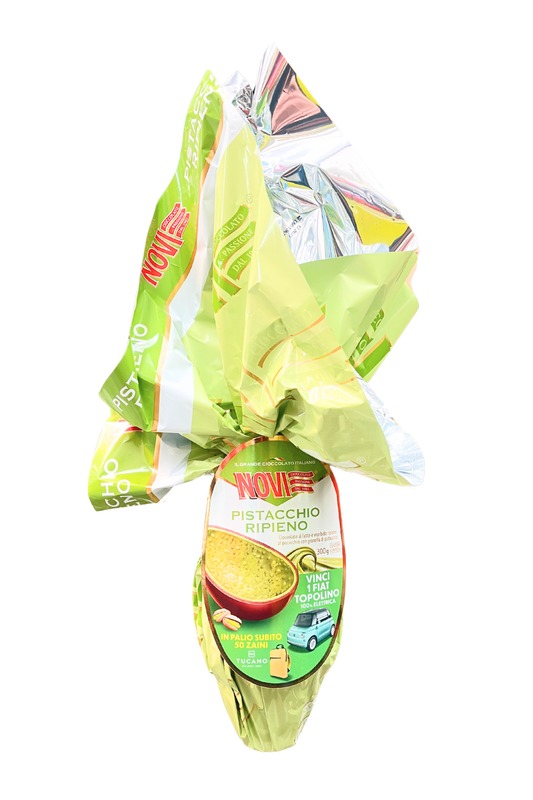 Uovo di Pasqua NOVI ripieno Pistacchio 300g cioccolato al latte regalo goloso qualità artigianale