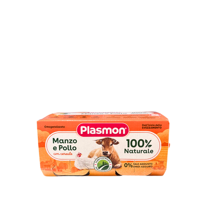 PLASMON Omogenizzato Pollo e Manzo con cereale, (2x80gr).