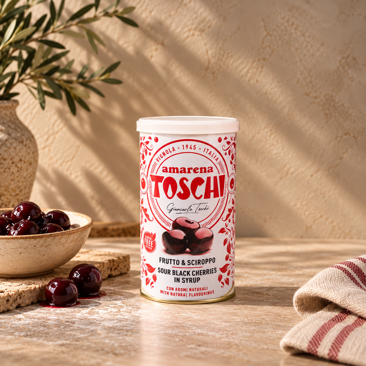 TOSCHI Amarena Fruit &amp; Syrup, Vegan and Gluten Free. 400gr